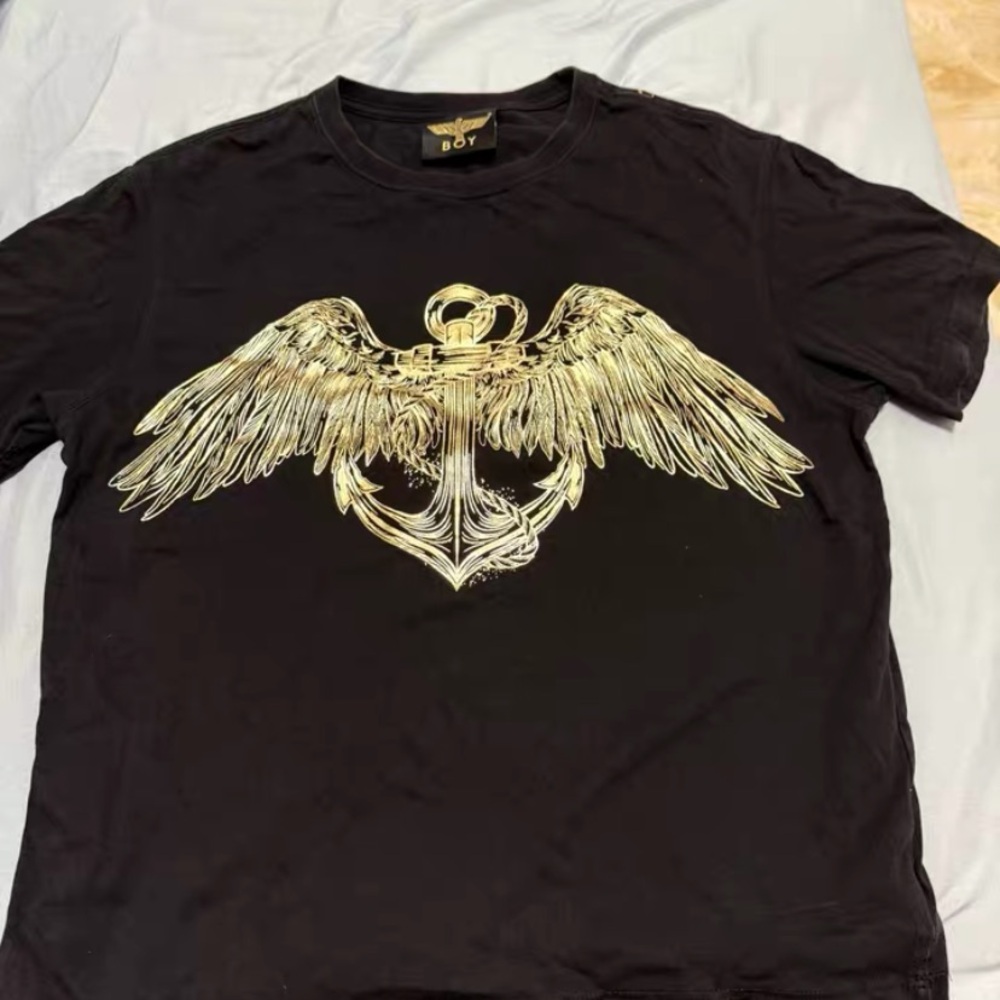 Black Tee with Gold Winged Anchor